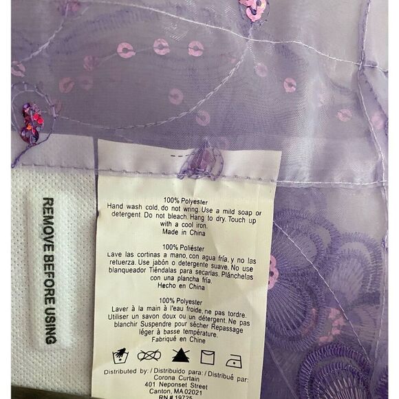 Lavender Floral Sequin Scalloped edge Sheer Curtain Panel - Picture 3 of 6